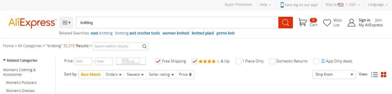 How to find a niche market: see how many suitable items there are on AliExpress