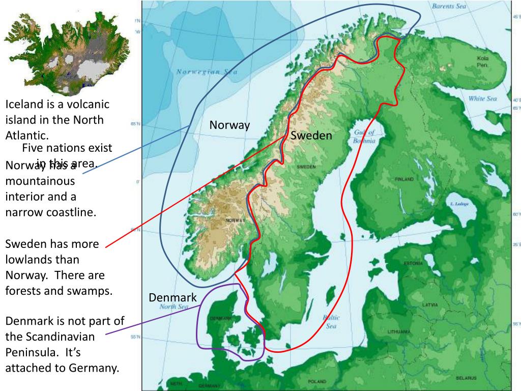 Физическая карта скандинавский полуостров