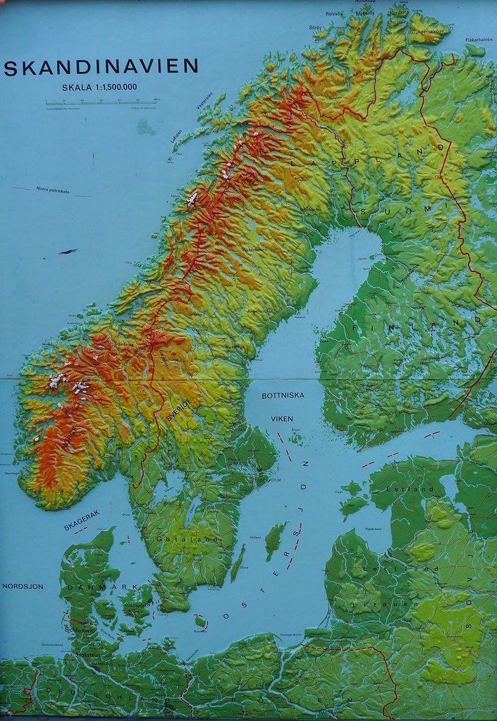 Физическая карта скандинавского полуострова